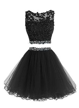 Picture of Black Color Two Piece Tulle Homecoming Dresses, Lovely Party Dresses